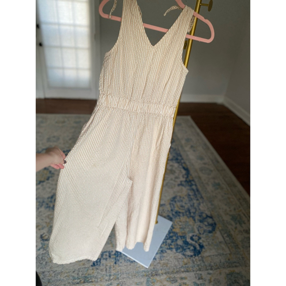 Level Eight Cotton Seersucker Romper Jumpsuit Striped Coastal Minimal Neutral M - Picture 3 of 11